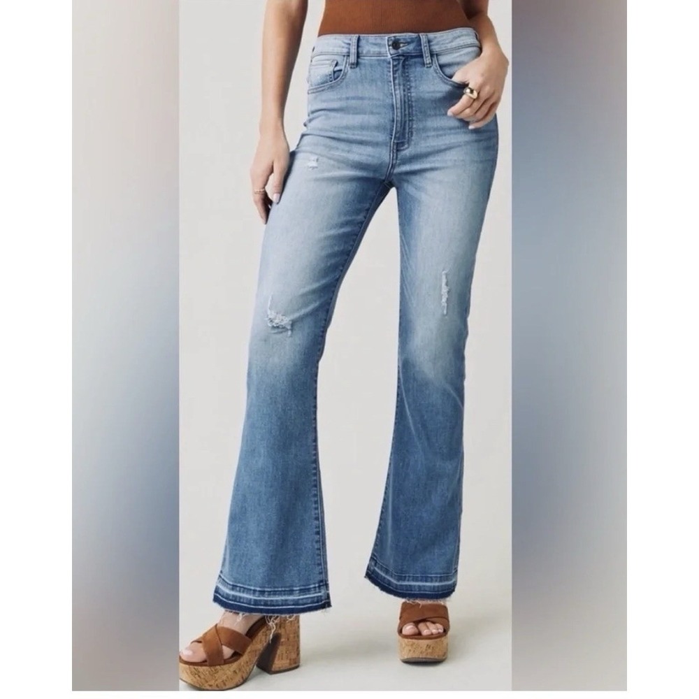 Harper Heritage Distressed Bootcut Flare Jeans Light Wash Raw Hem Size 27